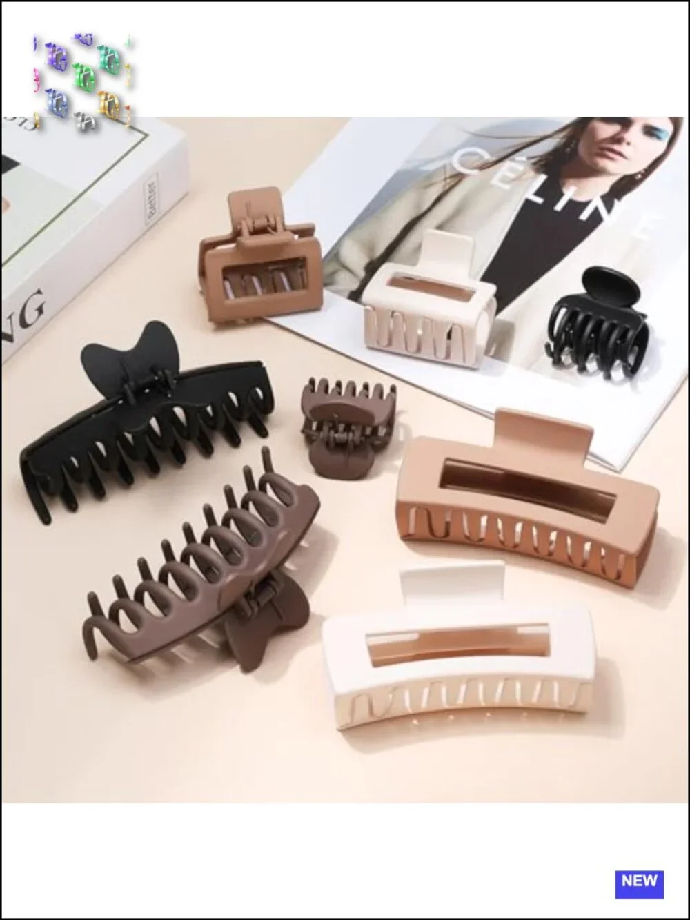 8 Pcs Hair Claw Clips Set - Rectangle, Square, Butterfly - Thick & Thin Hair